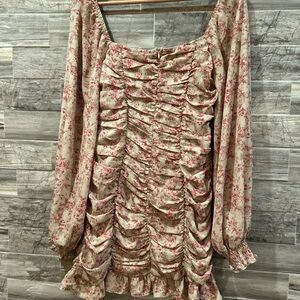 Chic Floral Gathered Mini Dress
